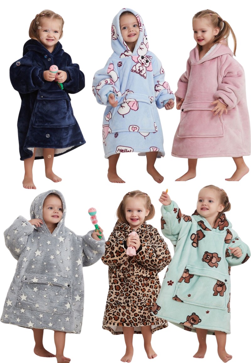 Draagbare deken met capuchon en mouwen - maat 104 t/m 134-Deken blauw