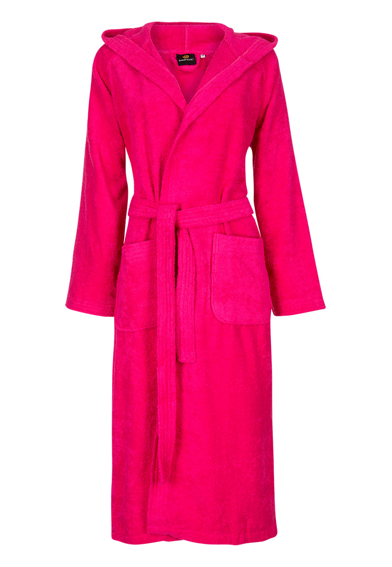 Fuchsia badjas met capuchon - badstof katoenen badjas