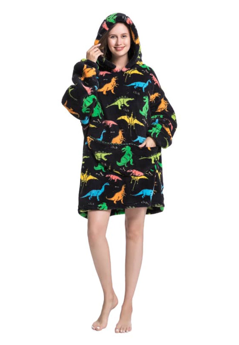 Draagbare deken met capuchon & mouwen - dino